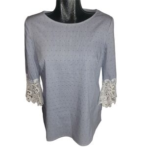 Counterparts Blue And White Pinstriped Top With Lace Cuffs Size S